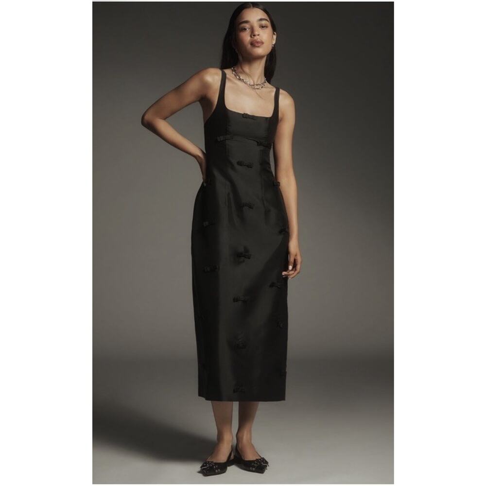 Anthropologie Lovann Camilla Bow Dress Black Size 4 NWT
